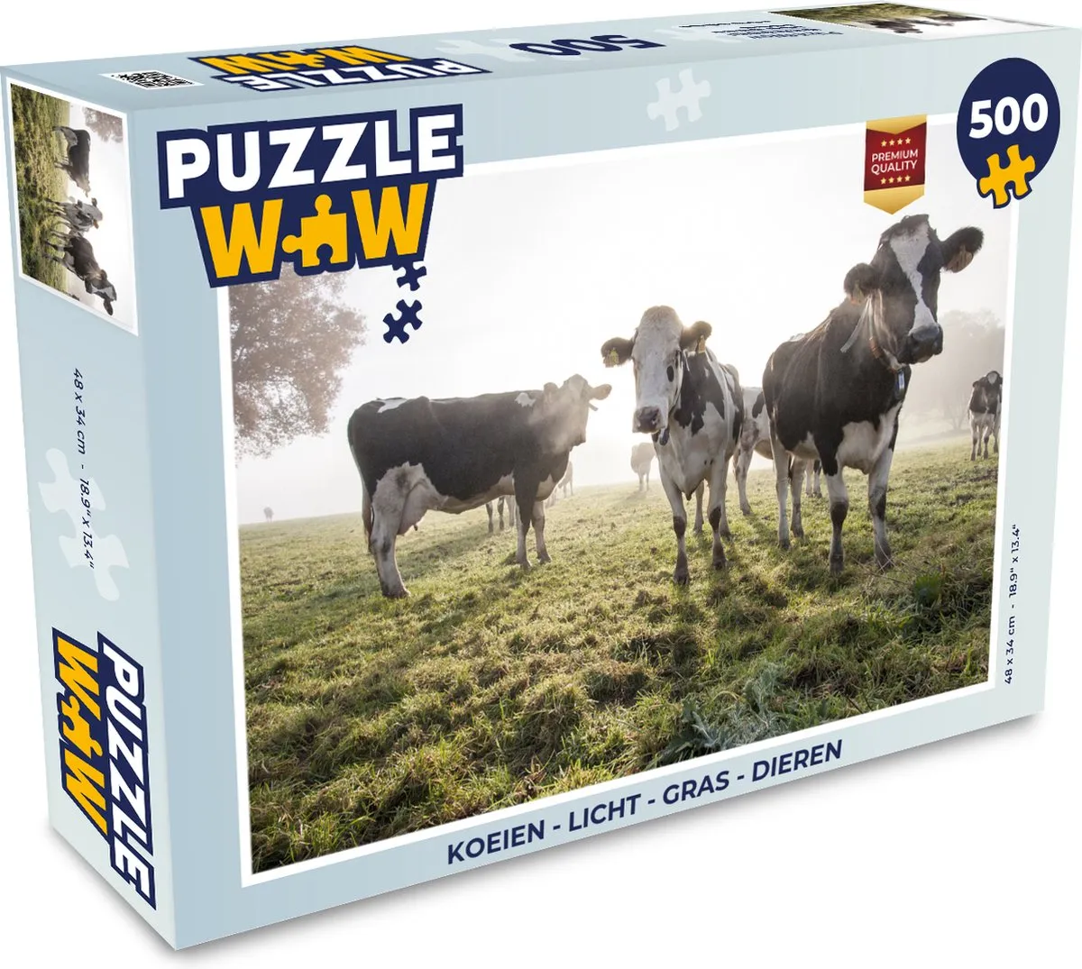 PuzzleWow Koeien Licht Gras Dieren Legpuzzel 500 Stuks - Multicolor