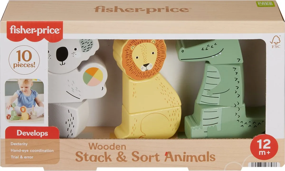 Fisher Price Houten Dieren Stapelen Multicolor - 10 Stuks