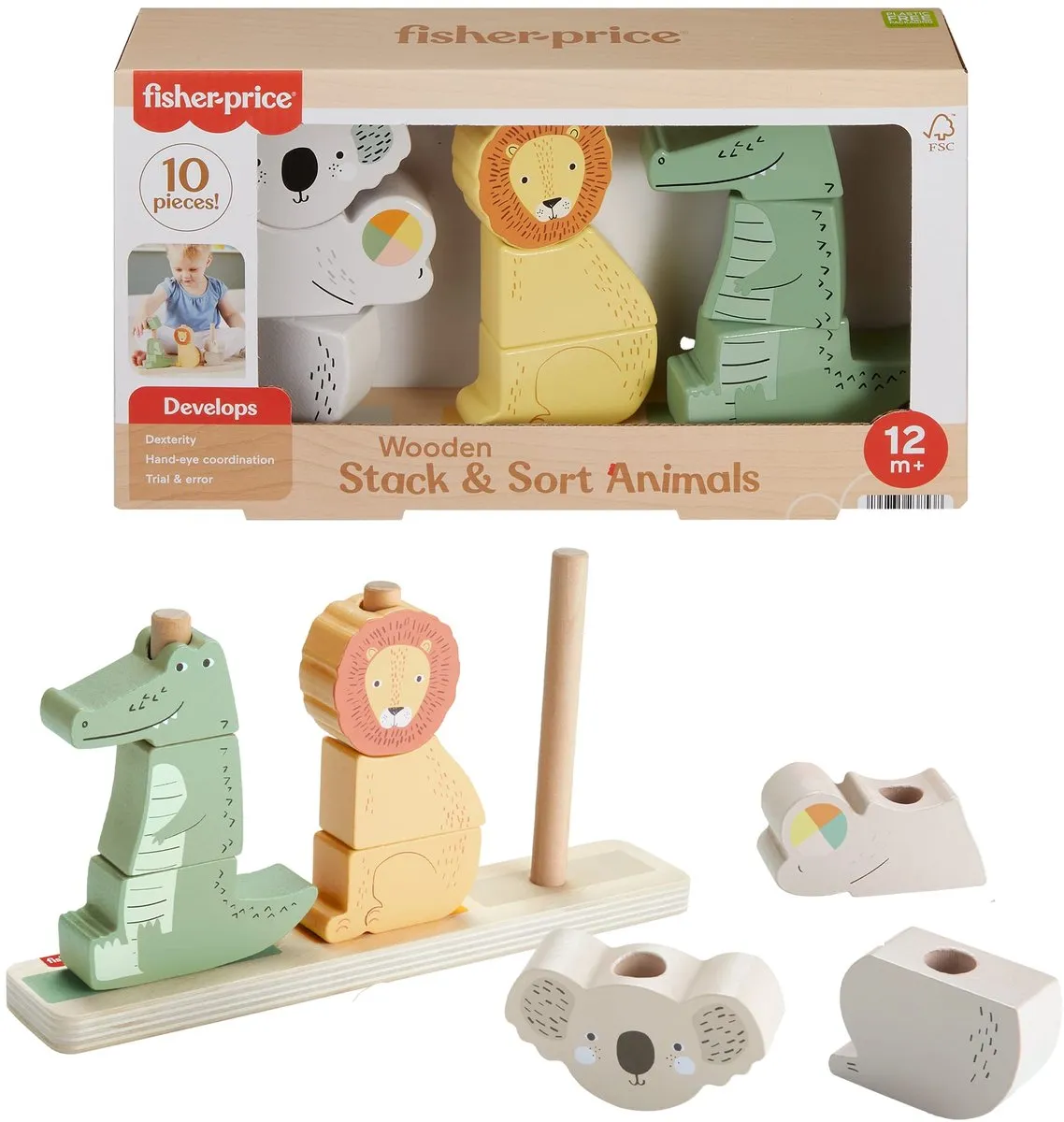 Fisher Price Houten Dieren Stapelen Multicolor - 10 Stuks