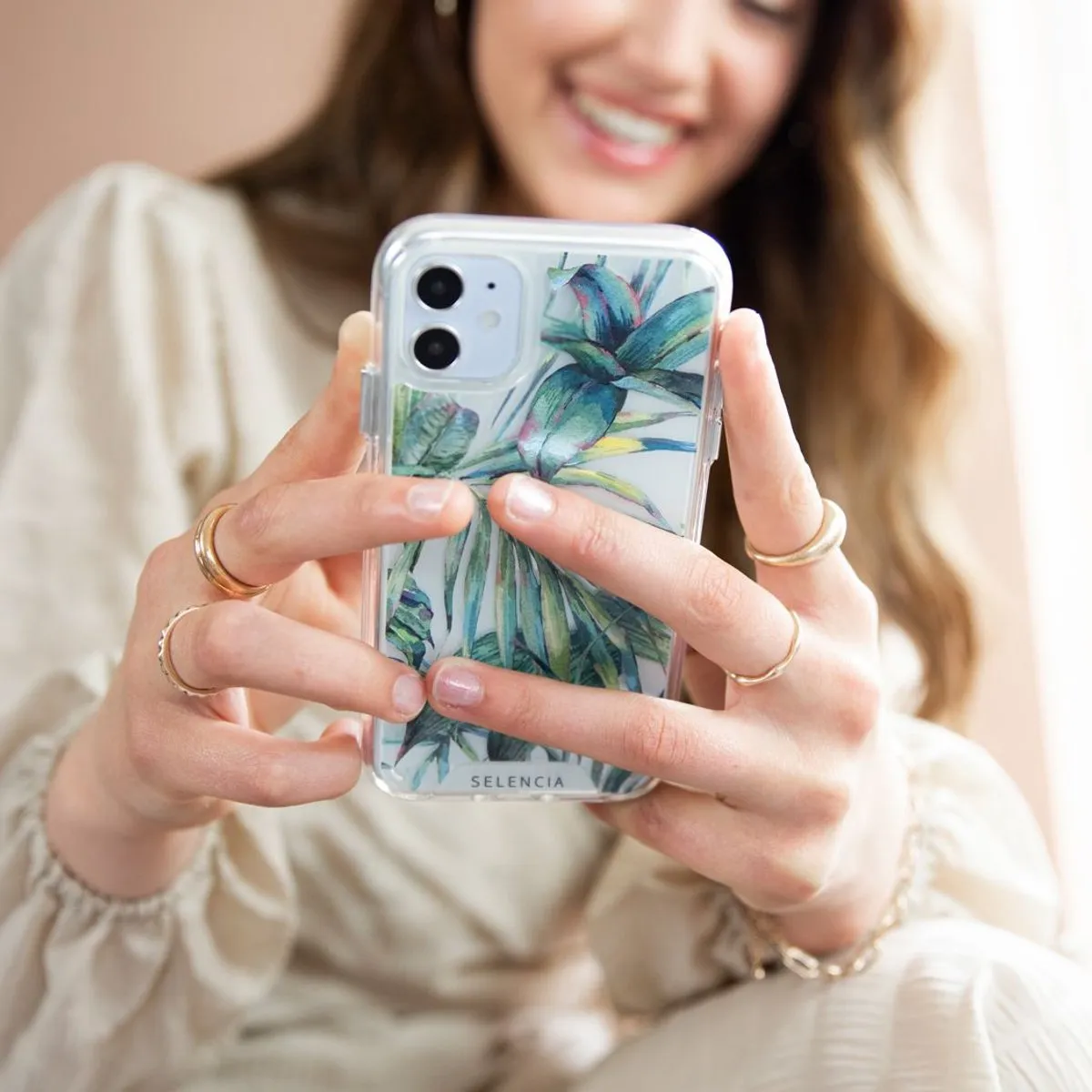 Selencia Hoesje iPhone 13 Pro Max - Groen Jungle Leaves