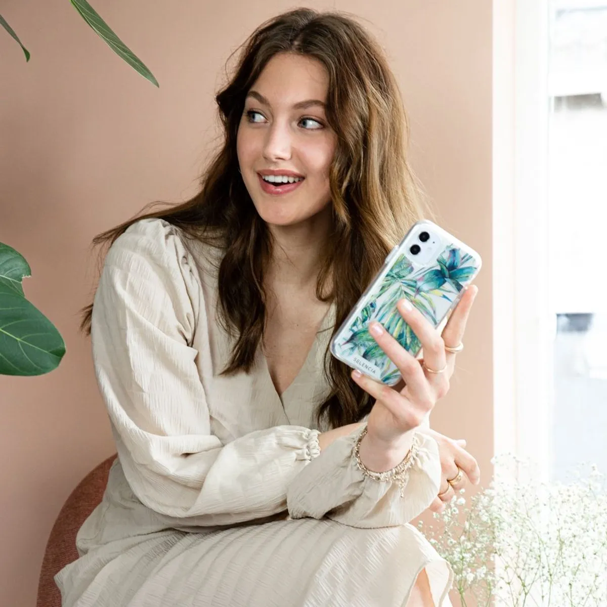 Selencia Hoesje iPhone 13 Pro Max - Groen Jungle Leaves