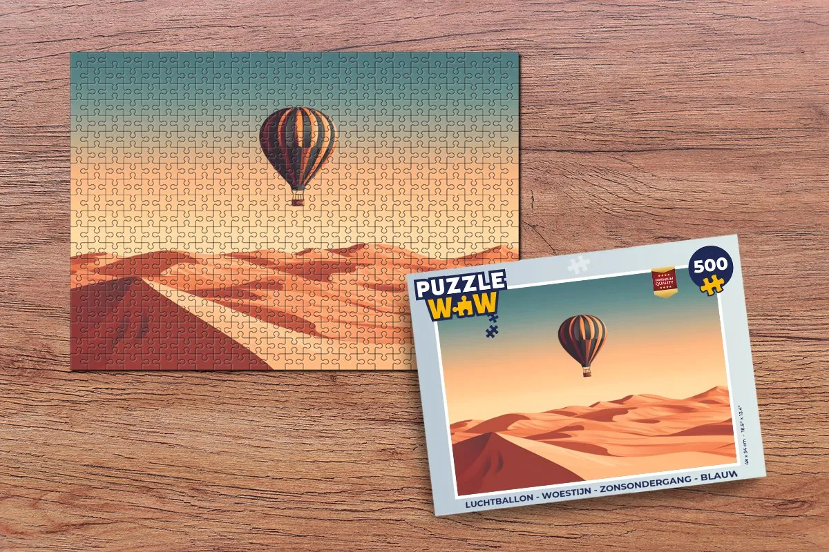 PuzzleWow Woestijn Zonsondergang Luchtballon Puzzel 500 Stuks - Blauw