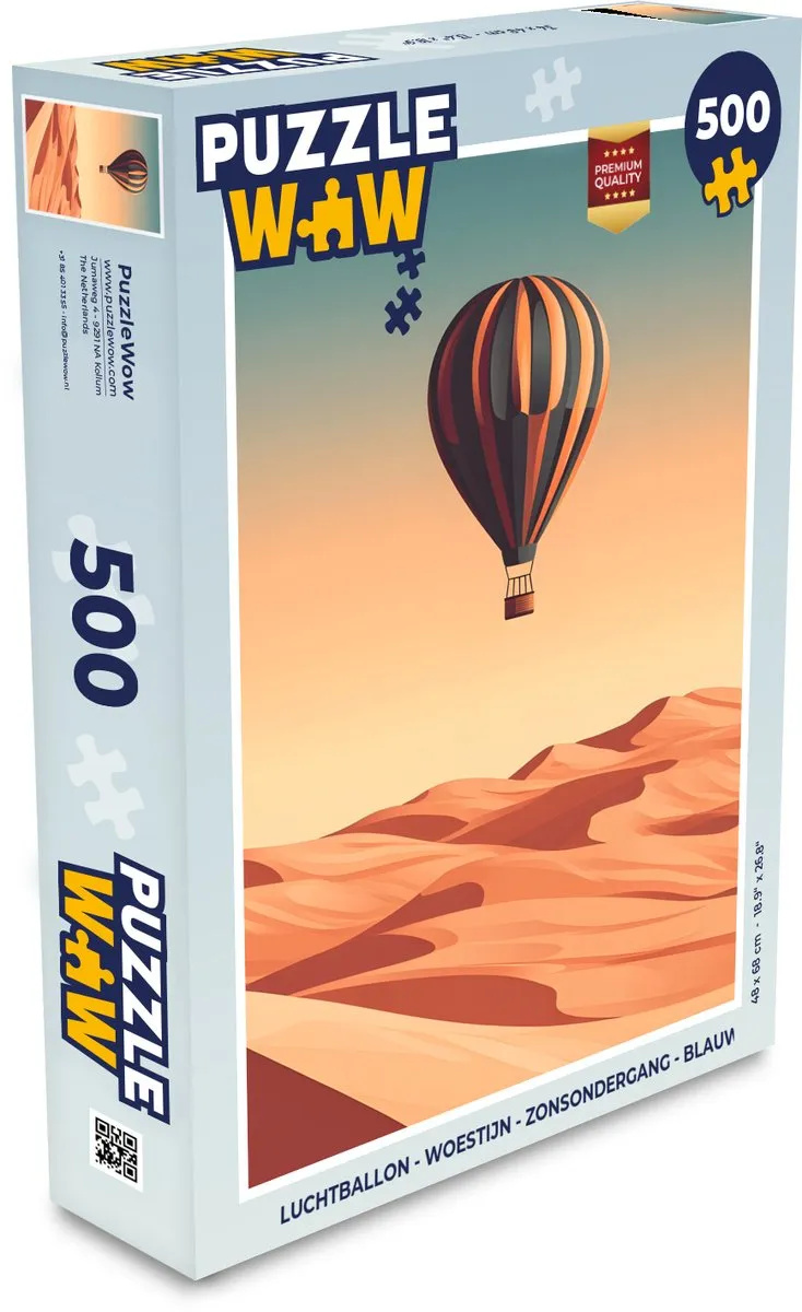 PuzzleWow Woestijn Zonsondergang Luchtballon Puzzel 500 Stuks - Blauw