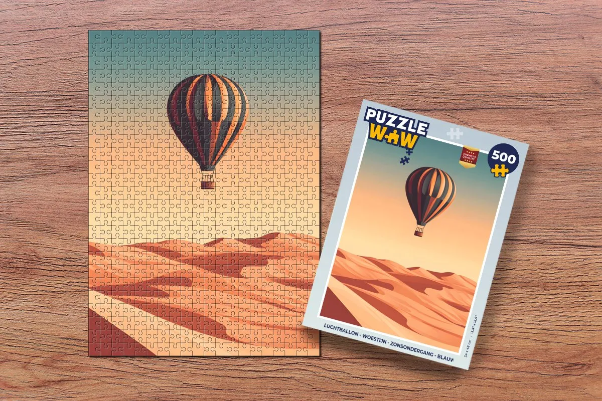 PuzzleWow Woestijn Zonsondergang Luchtballon Puzzel 500 Stuks - Blauw