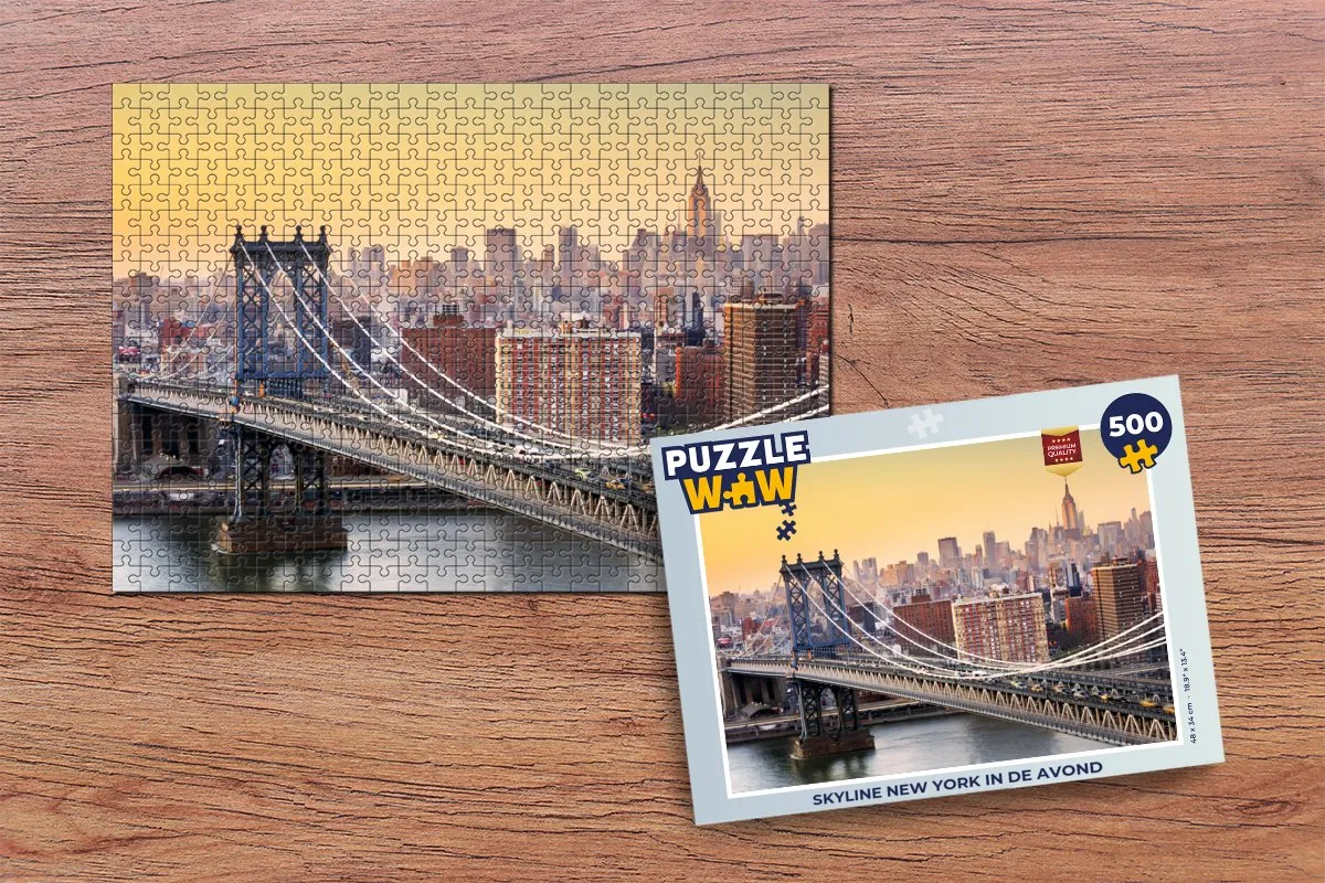 PuzzleWow Skyline New York Avond Legpuzzel 500 Stuks - Multicolor