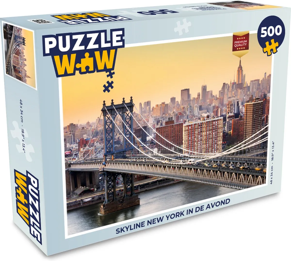 PuzzleWow Skyline New York Avond Legpuzzel 500 Stuks