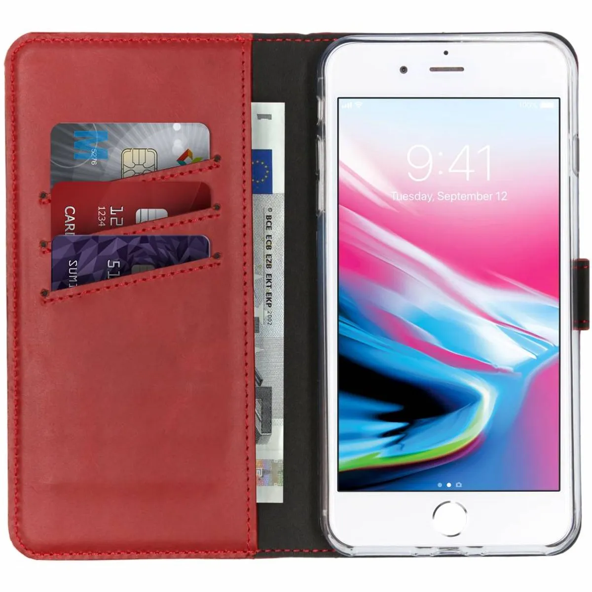 Selencia Hoesje iPhone 8/7 Plus Echt Lederen Bookcase - Rood