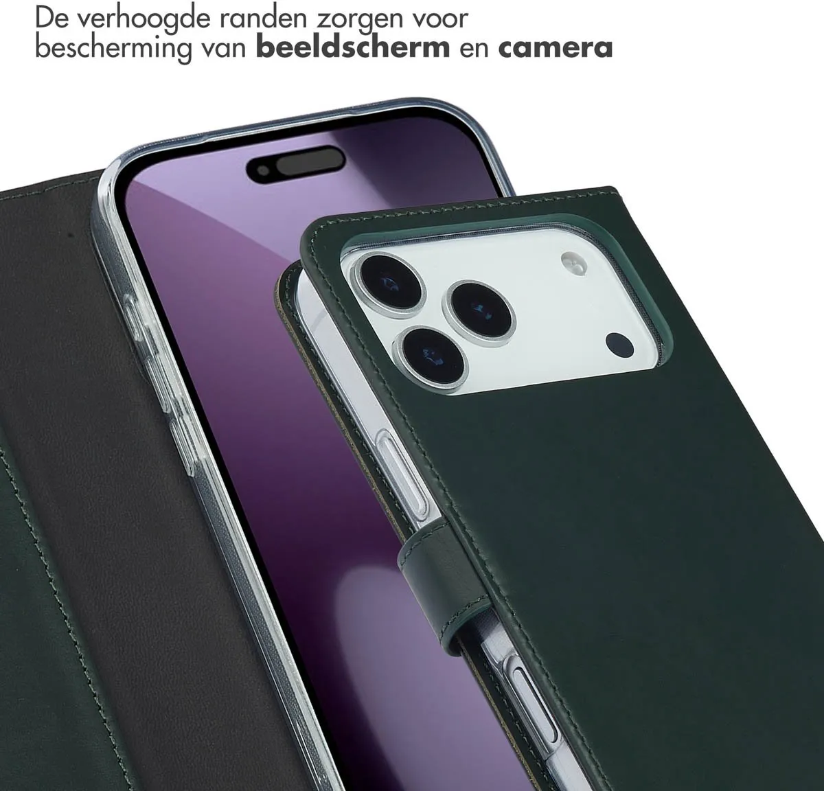 Selencia Hoesje iPhone 17 Pro Max - Groen Lederen Bookcase - 3 Pasjes