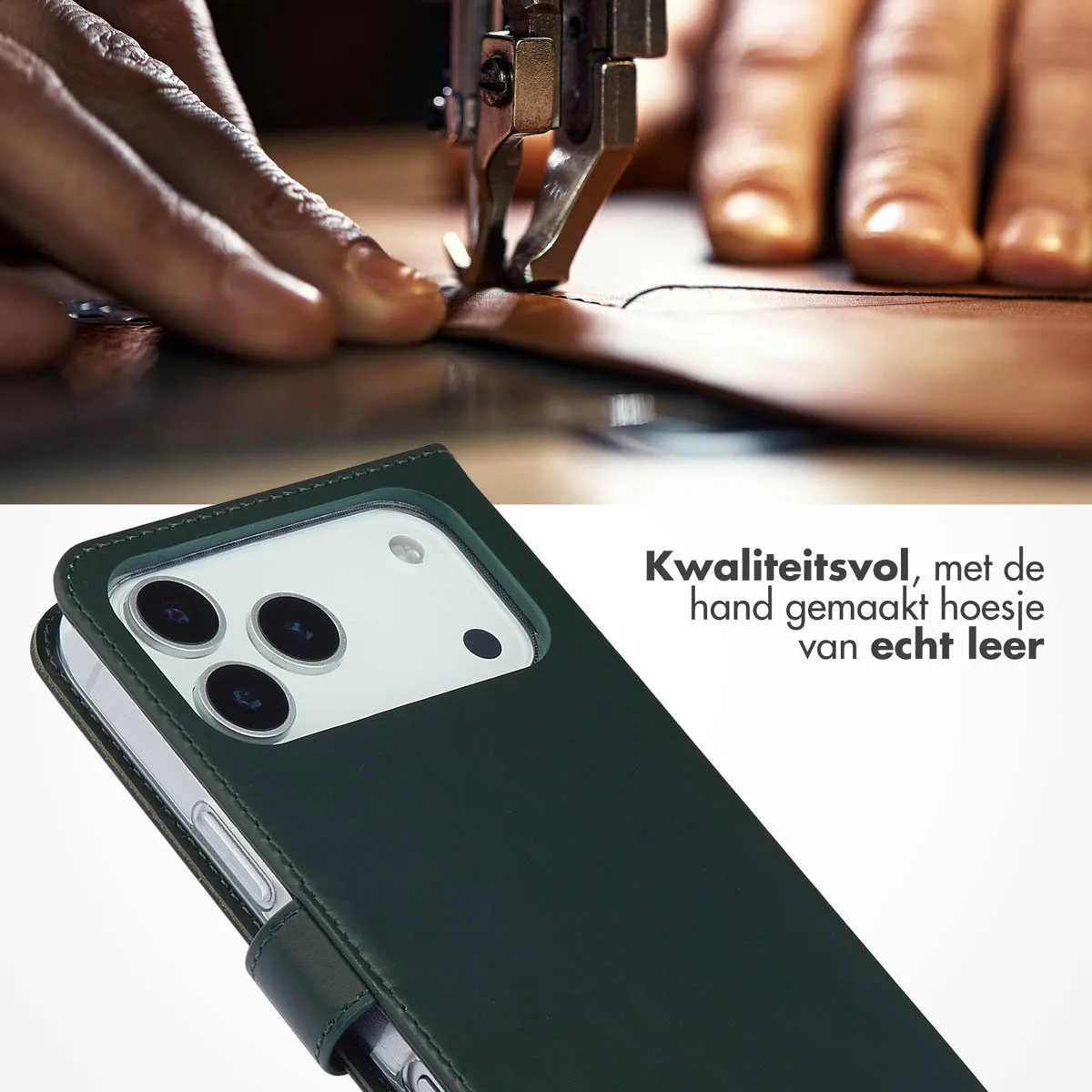 Selencia Hoesje iPhone 17 Pro Max - Groen Lederen Bookcase - 3 Pasjes