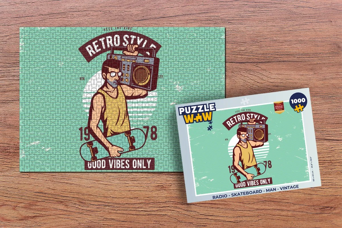 PuzzleWow Skateboard Vintage Legpuzzel 1000 Stuks - Multicolor