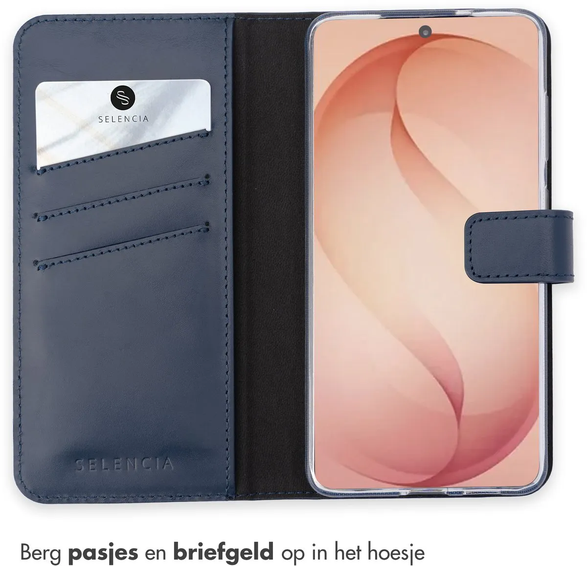 Selencia Hoesje Samsung Galaxy S26 Plus - Donkerblauw Lederen Bookcase
