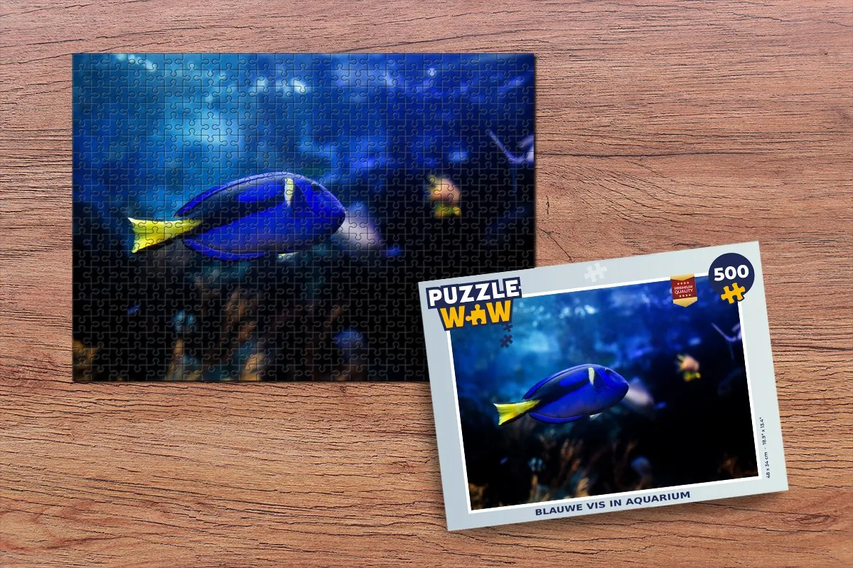 PuzzleWow Legpuzzel Blauwe vis in aquarium 500 Stuks - Multicolor