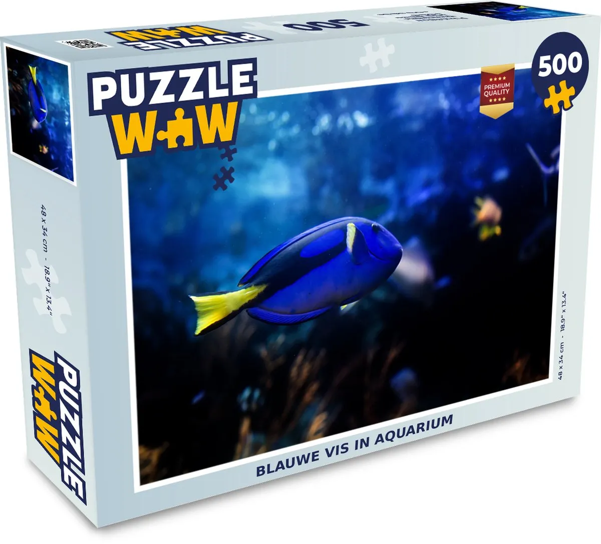 PuzzleWow Legpuzzel Blauwe vis in aquarium 500 Stuks - Multicolor