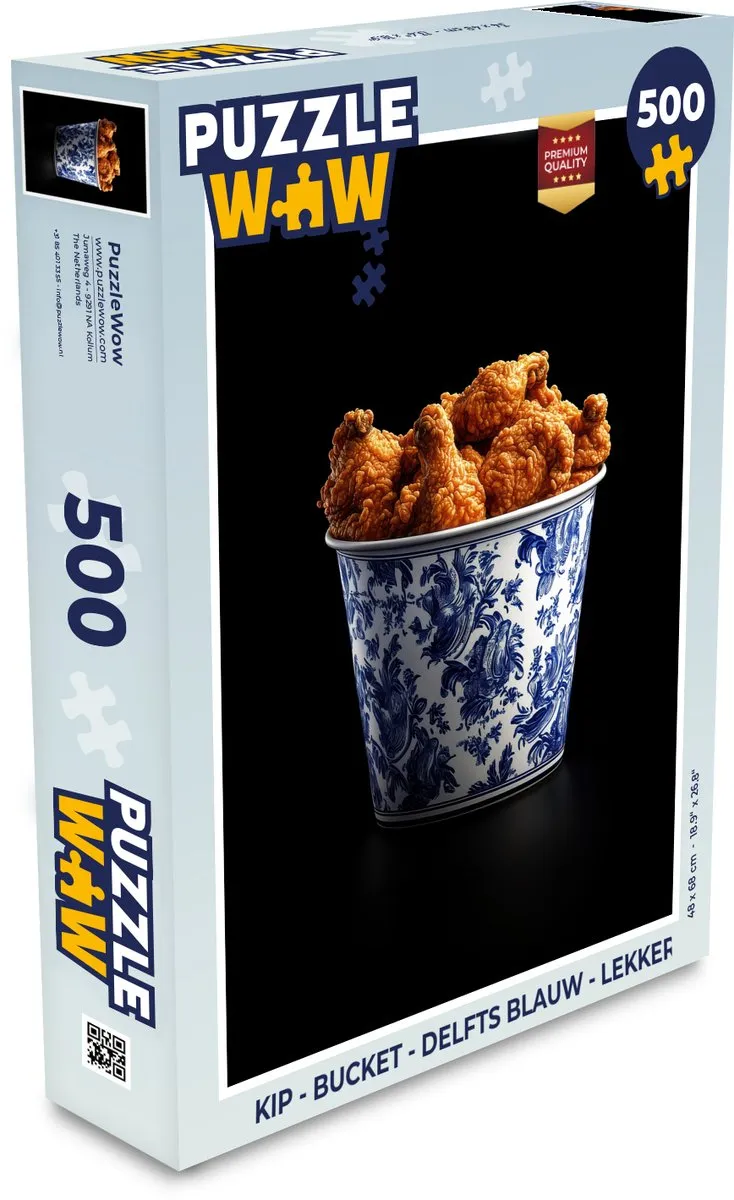 PuzzleWow Kip Bucket Legpuzzel 500 Stuks - Delfts Blauw