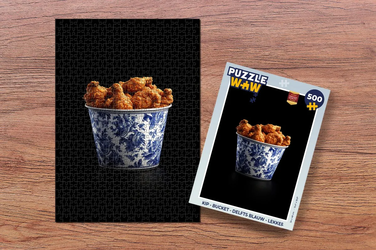 PuzzleWow Kip Bucket Legpuzzel 500 Stuks - Delfts Blauw