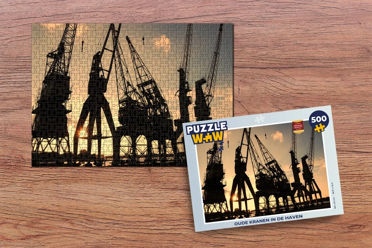 PuzzleWow Oude kranen in de haven Legpuzzel 500 Stuks - Multicolor