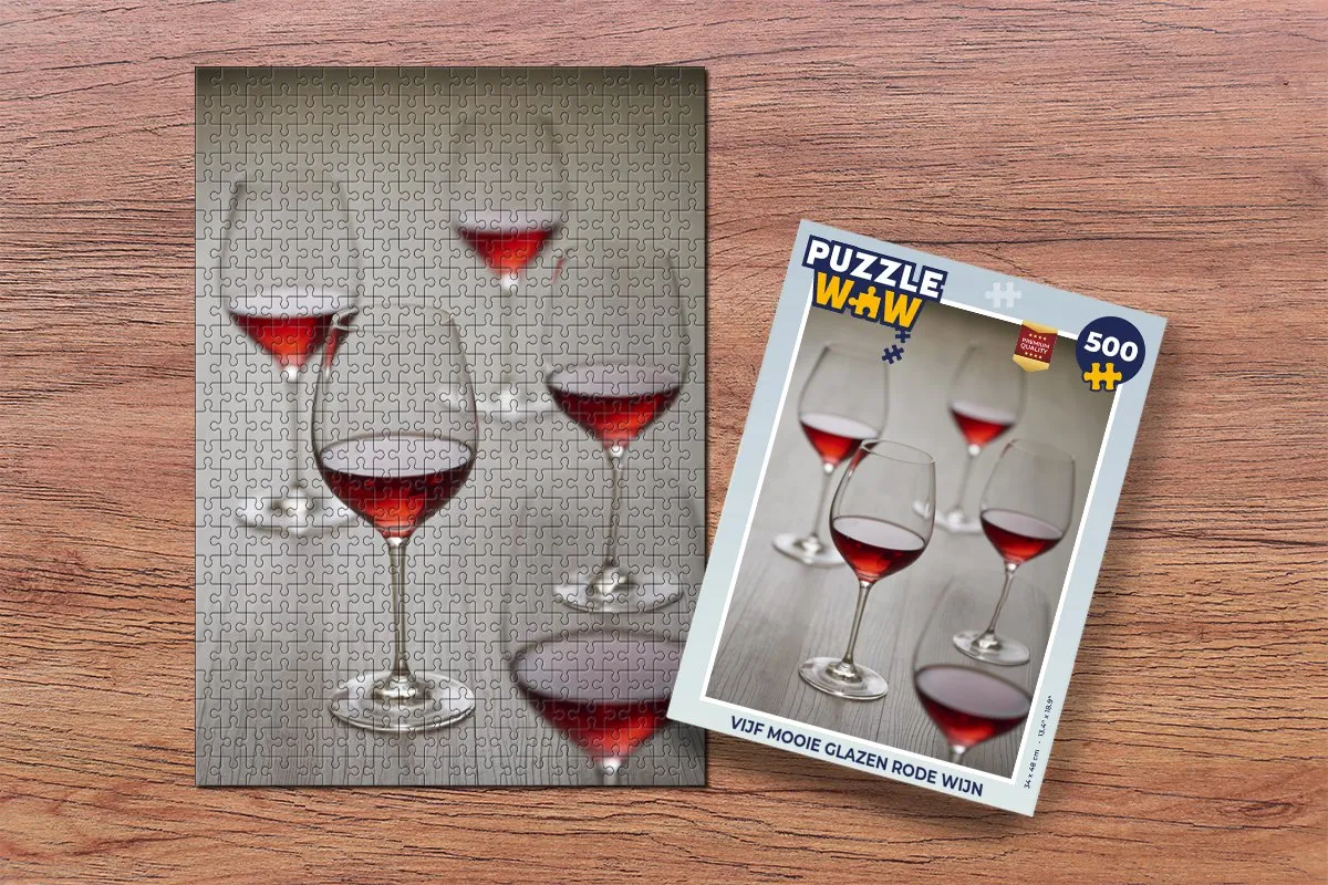 PuzzleWow Legpuzzel Vijf Mooie Glazen Rode Wijn 500 Stuks - Multicolor