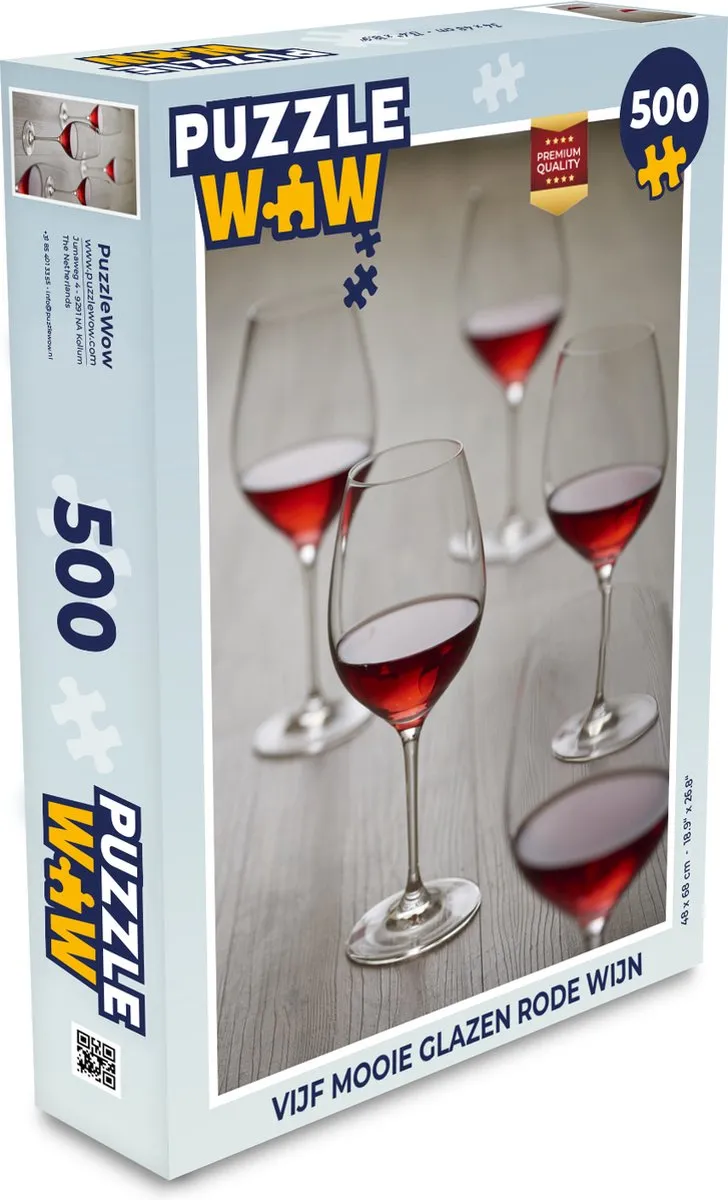 PuzzleWow Legpuzzel Vijf Mooie Glazen Rode Wijn 500 Stuks