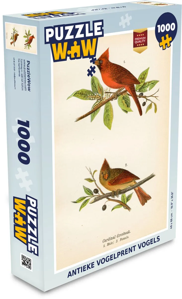 PuzzleWow Antieke Vogelprent Legpuzzel 1000 Stuks