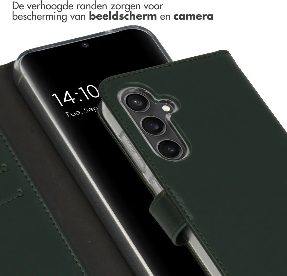 Selencia Hoesje Samsung Galaxy S23 FE - Groen Lederen Bookcase - 3 Pasjes
