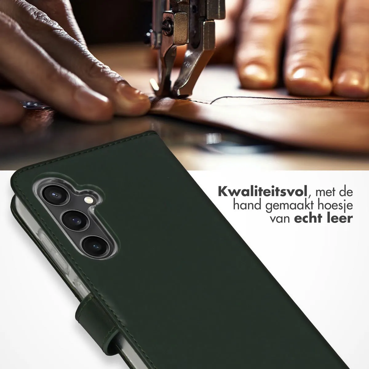 Selencia Hoesje Samsung Galaxy S23 FE - Groen Lederen Bookcase - 3 Pasjes