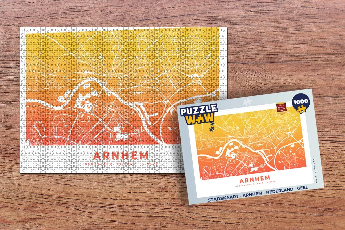 PuzzleWow Stadskaart Arnhem Nederland Legpuzzel 1000 Stuks - Multicolor