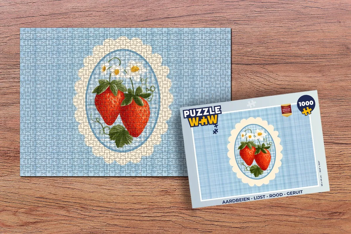 PuzzleWow Aardbeien Legpuzzel 1000 Stuks - Rood Geruit