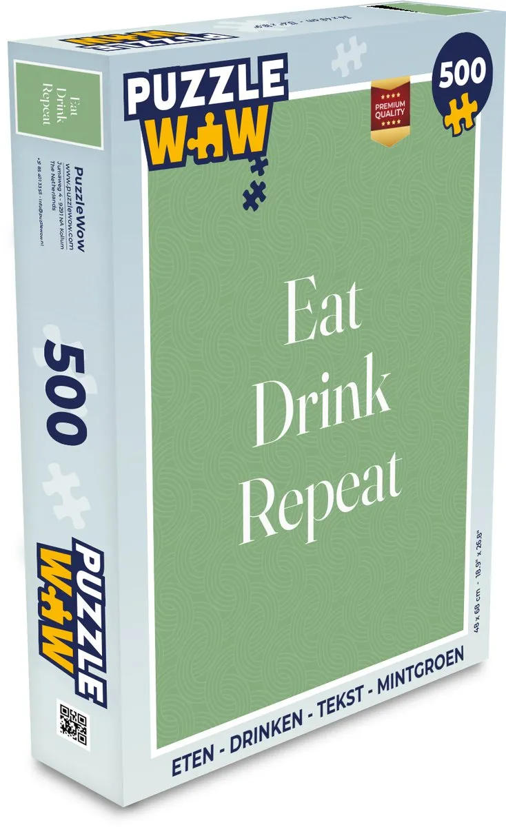 PuzzleWow Legpuzzel 500 Stuks - Eat Drink Repeat Mintgroen
