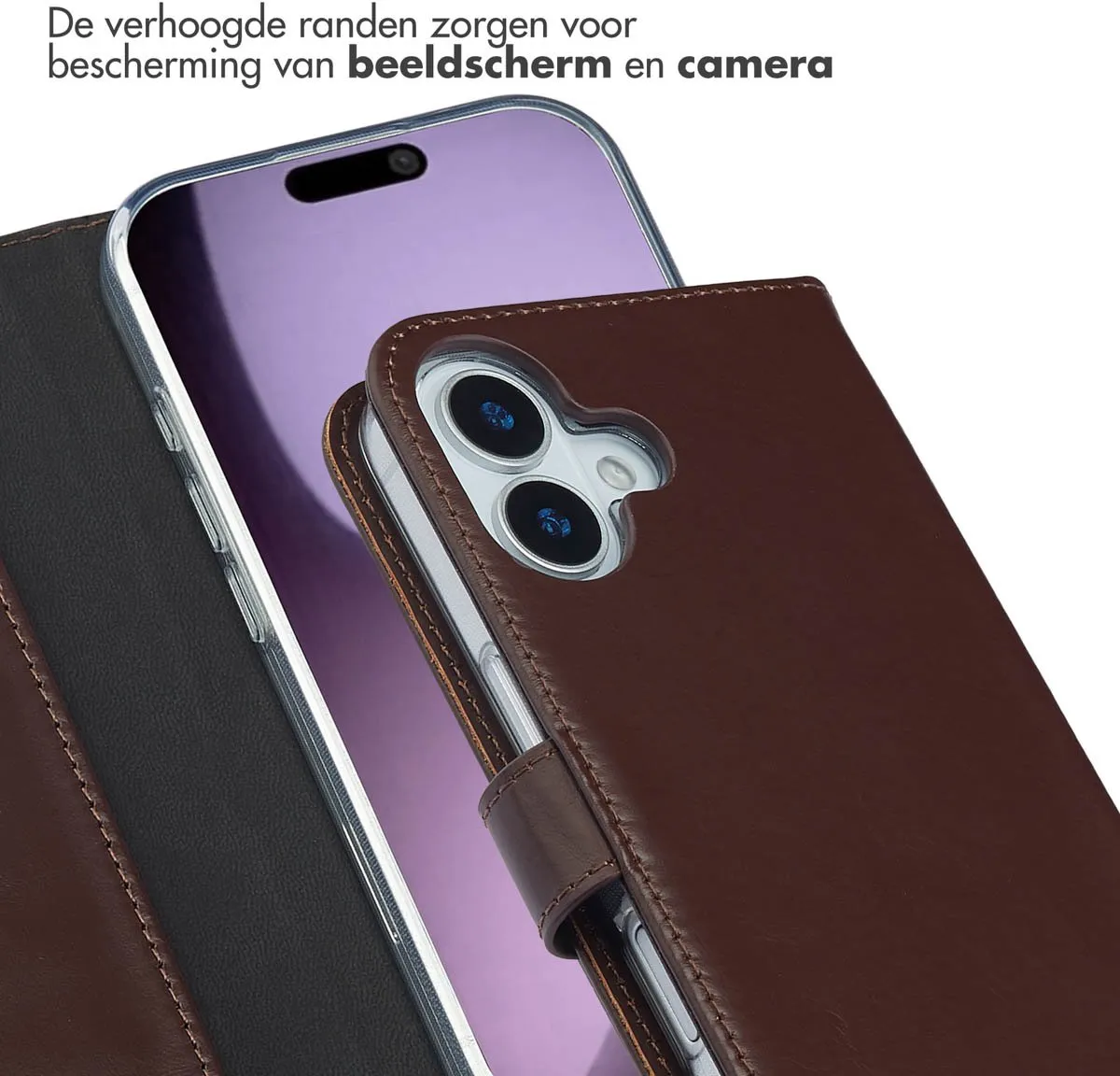 Selencia Hoesje iPhone 17 Echt Lederen Bookcase - 3 Pasjes - Bruin