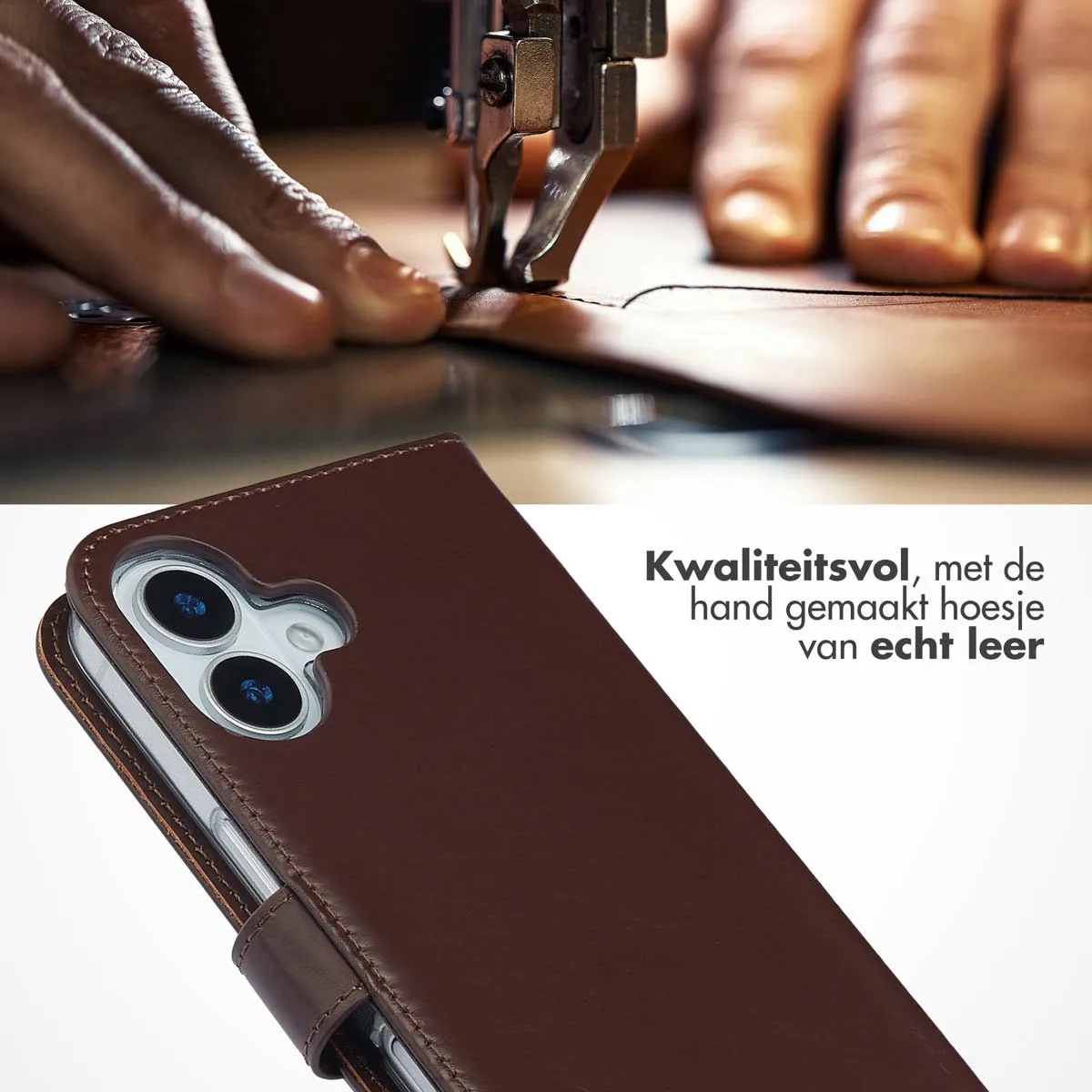 Selencia Hoesje iPhone 17 Echt Lederen Bookcase - 3 Pasjes - Bruin