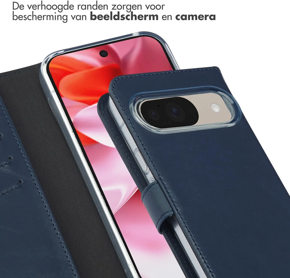 Selencia Hoesje Google Pixel 10/10 Pro - Echt Lederen Bookcase Blauw