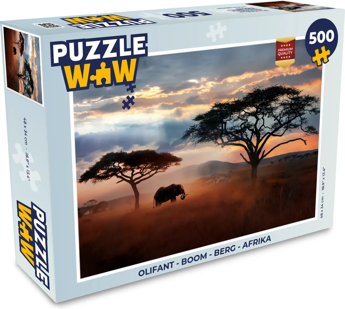 PuzzleWow Legpuzzel Olifant Boom Berg Afrika 500 Stuks