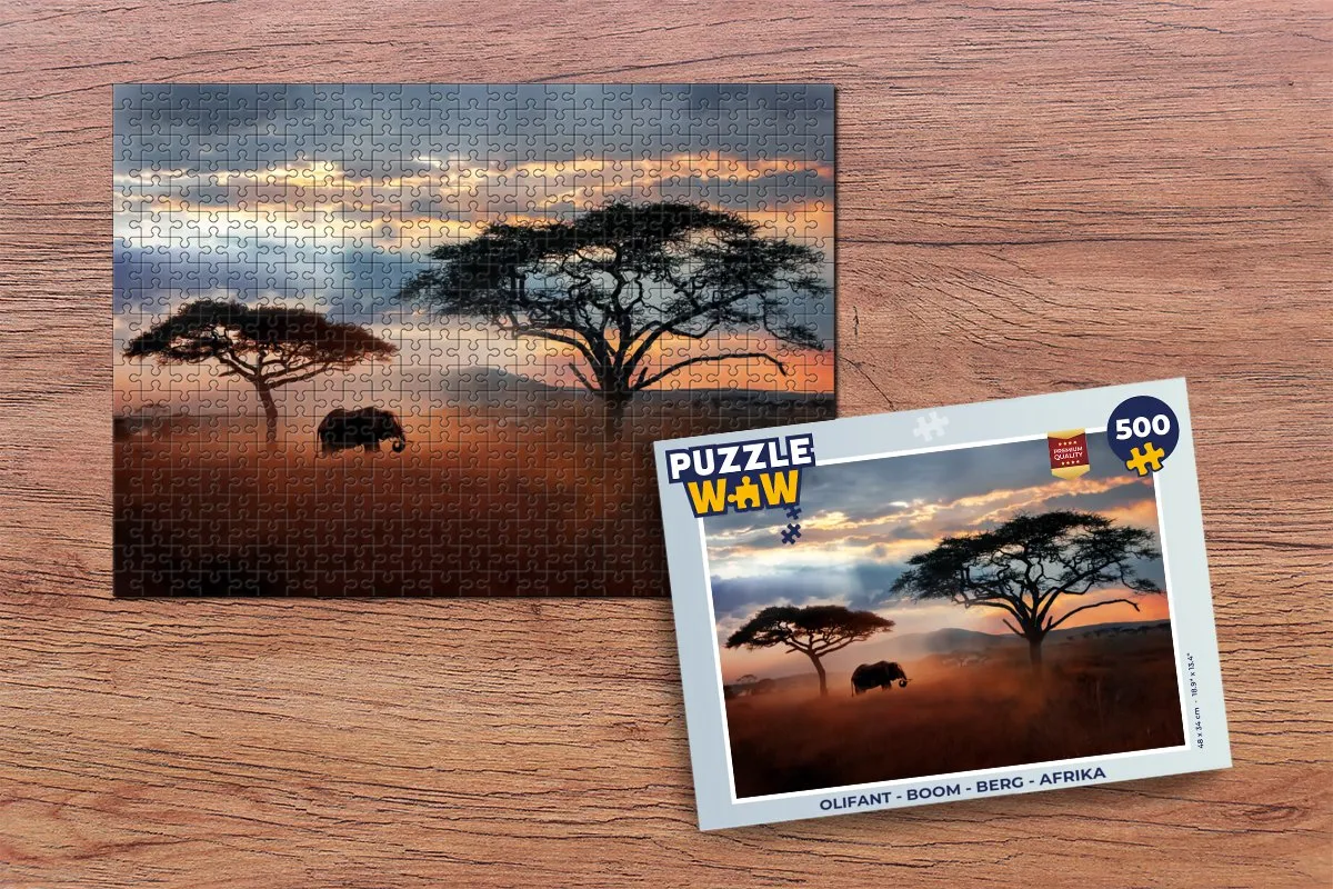 PuzzleWow Legpuzzel Olifant Boom Berg Afrika 500 Stuks - Multicolor