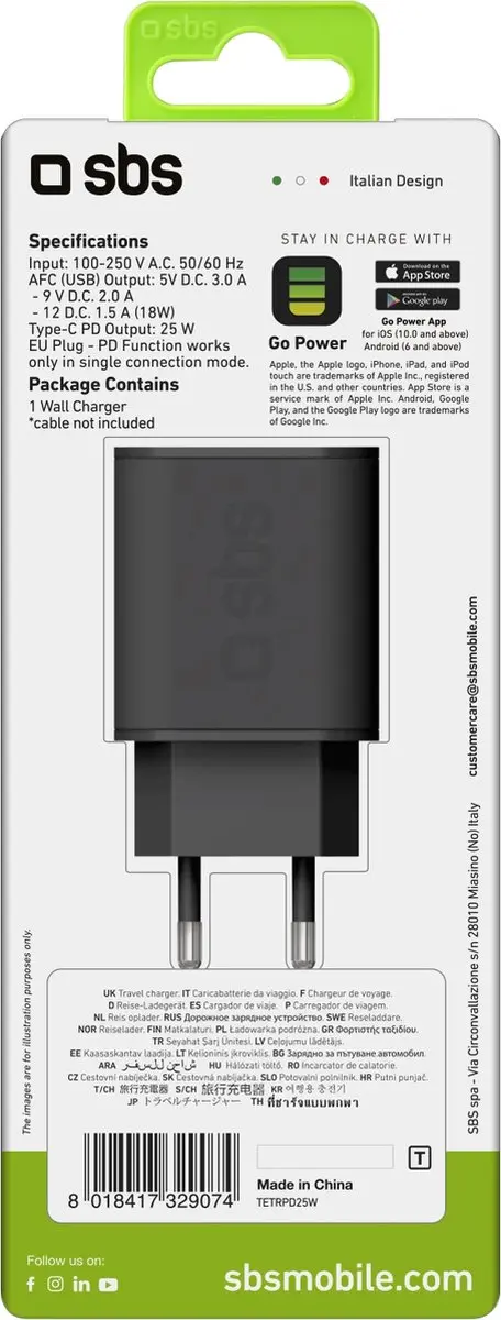 SBS TETRPD25W Dual USB Oplader 25W - Zwart - afbeelding 4 van 4