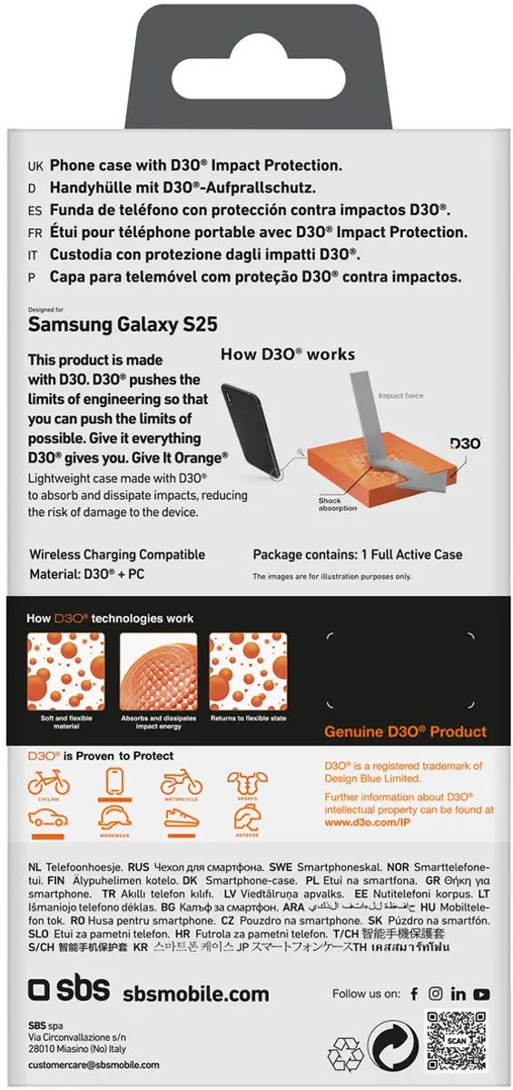 SBS Beschermhoes Samsung Galaxy S25 - Zwart - D3O Technologie