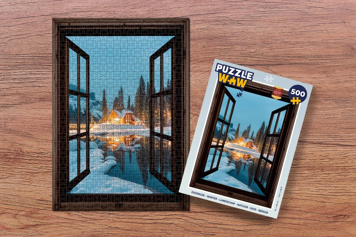 PuzzleWow Doorkijk Winter Landschap Puzzel 500 Stuks - Bergmeer