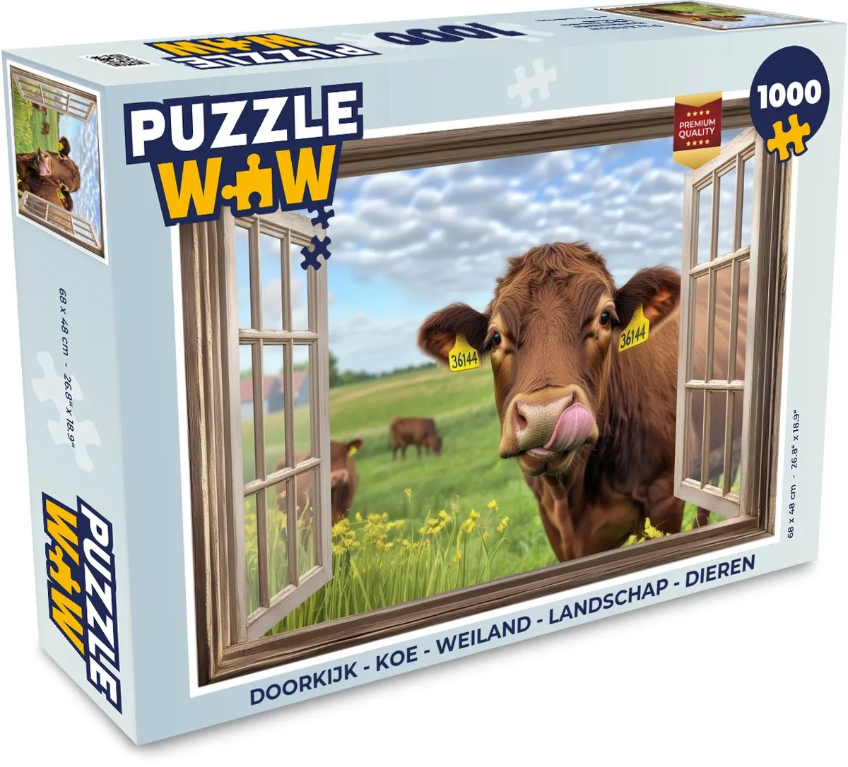 PuzzleWow Doorkijk Koe Weiland Legpuzzel 1000 Stuks