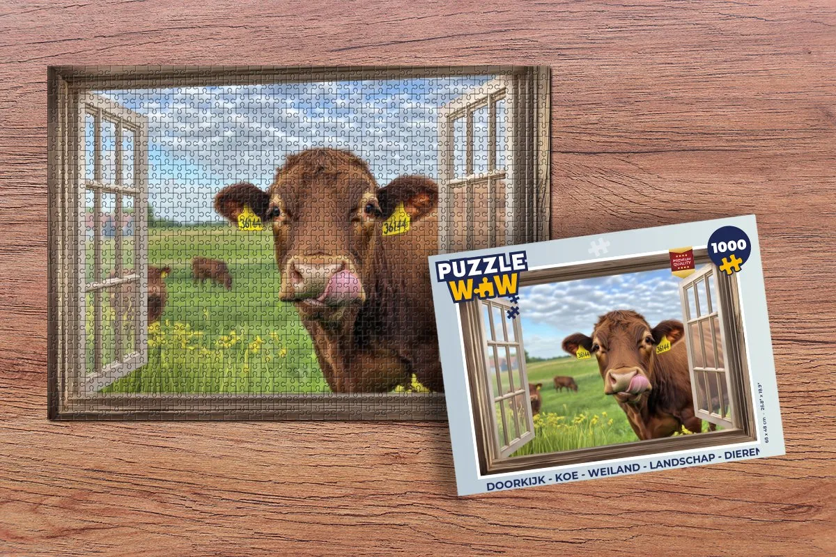 PuzzleWow Doorkijk Koe Weiland Legpuzzel 1000 Stuks