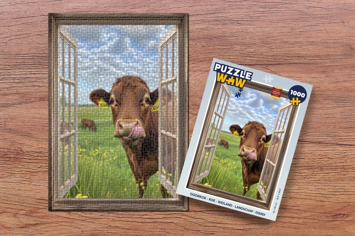 PuzzleWow Doorkijk Koe Weiland Legpuzzel 1000 Stuks