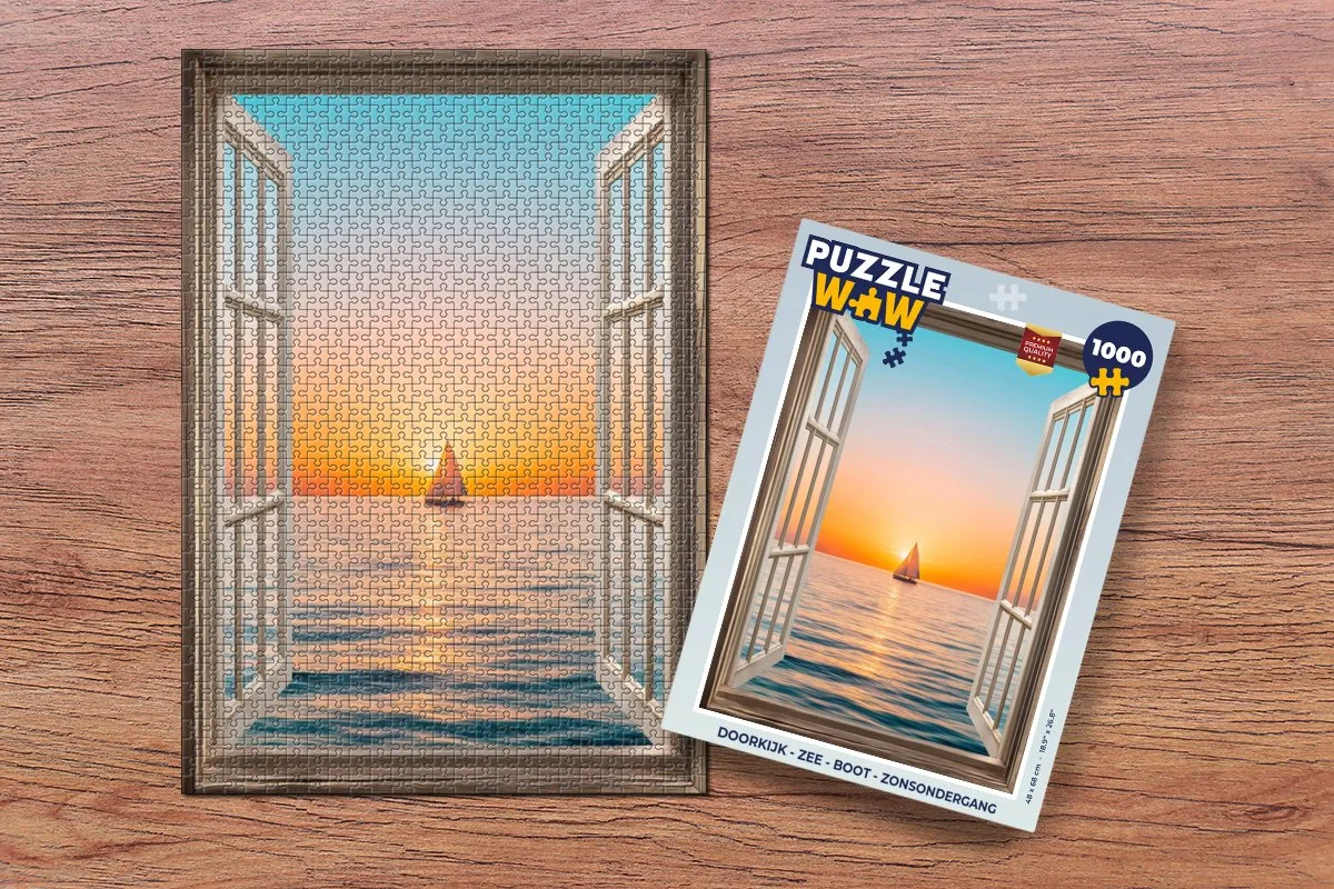PuzzleWow Doorkijk Zee Boot Legpuzzel 1000 Stuks - Zonsondergang