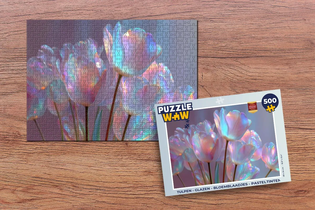 PuzzleWow Tulpen Glazen Legpuzzel 500 Stuks - Pasteltinten
