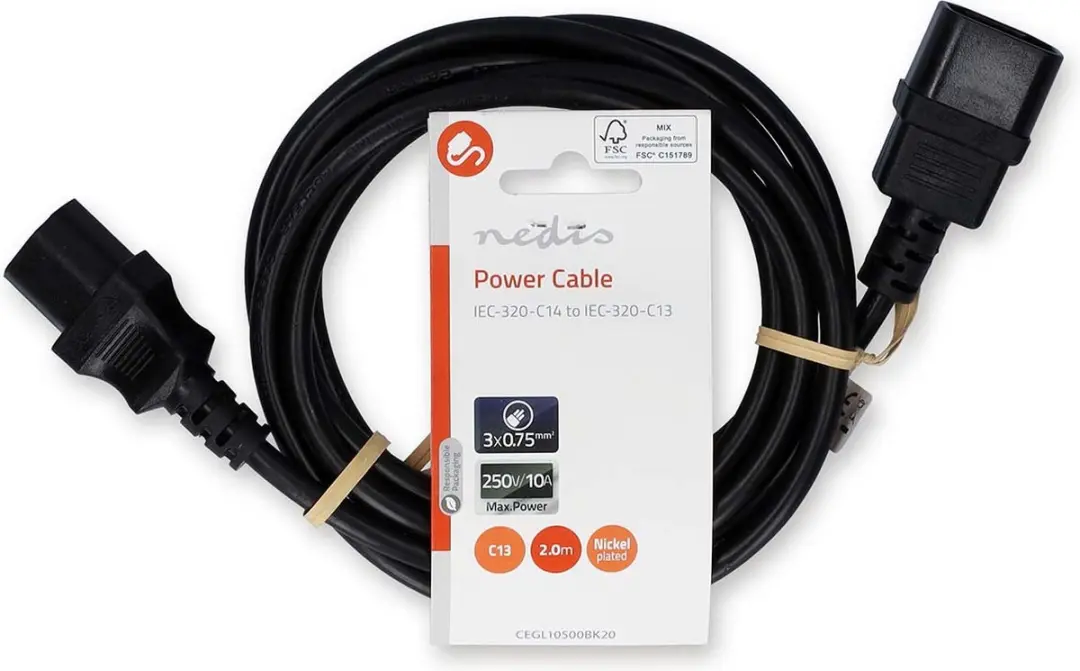 Nedis CEGL10500BK20 Stroomkabel IEC-C14 naar IEC-C13 - 2m - Zwart - afbeelding 2 van 4
