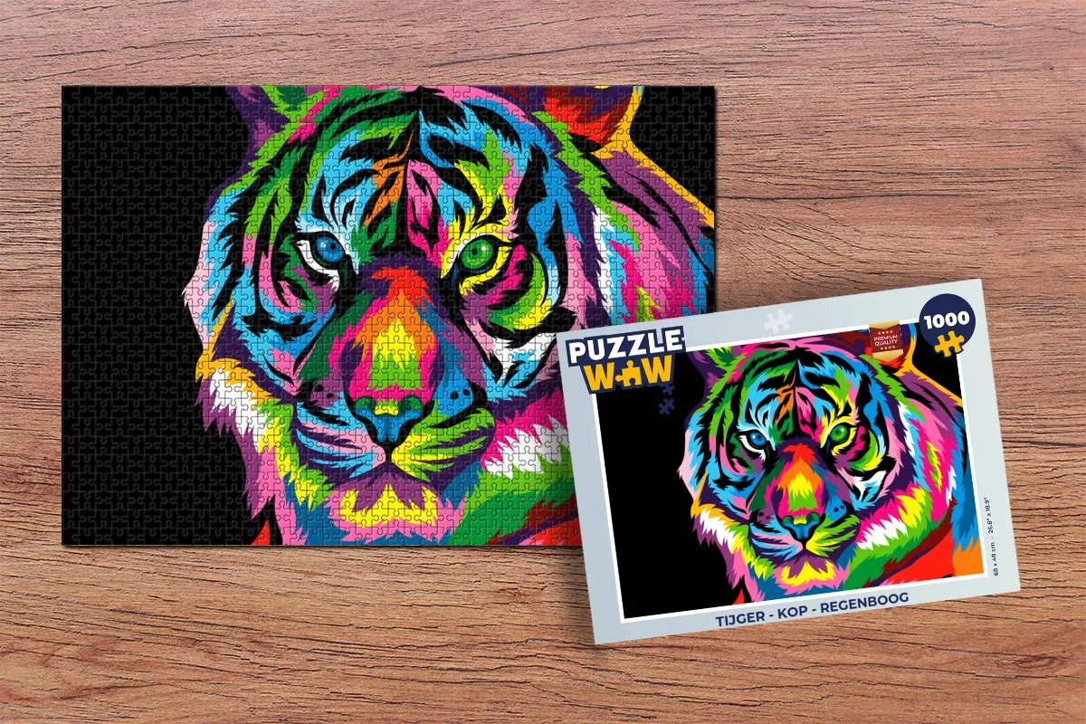 PuzzleWow Tijger Kop Regenboog Legpuzzel 1000 Stuks