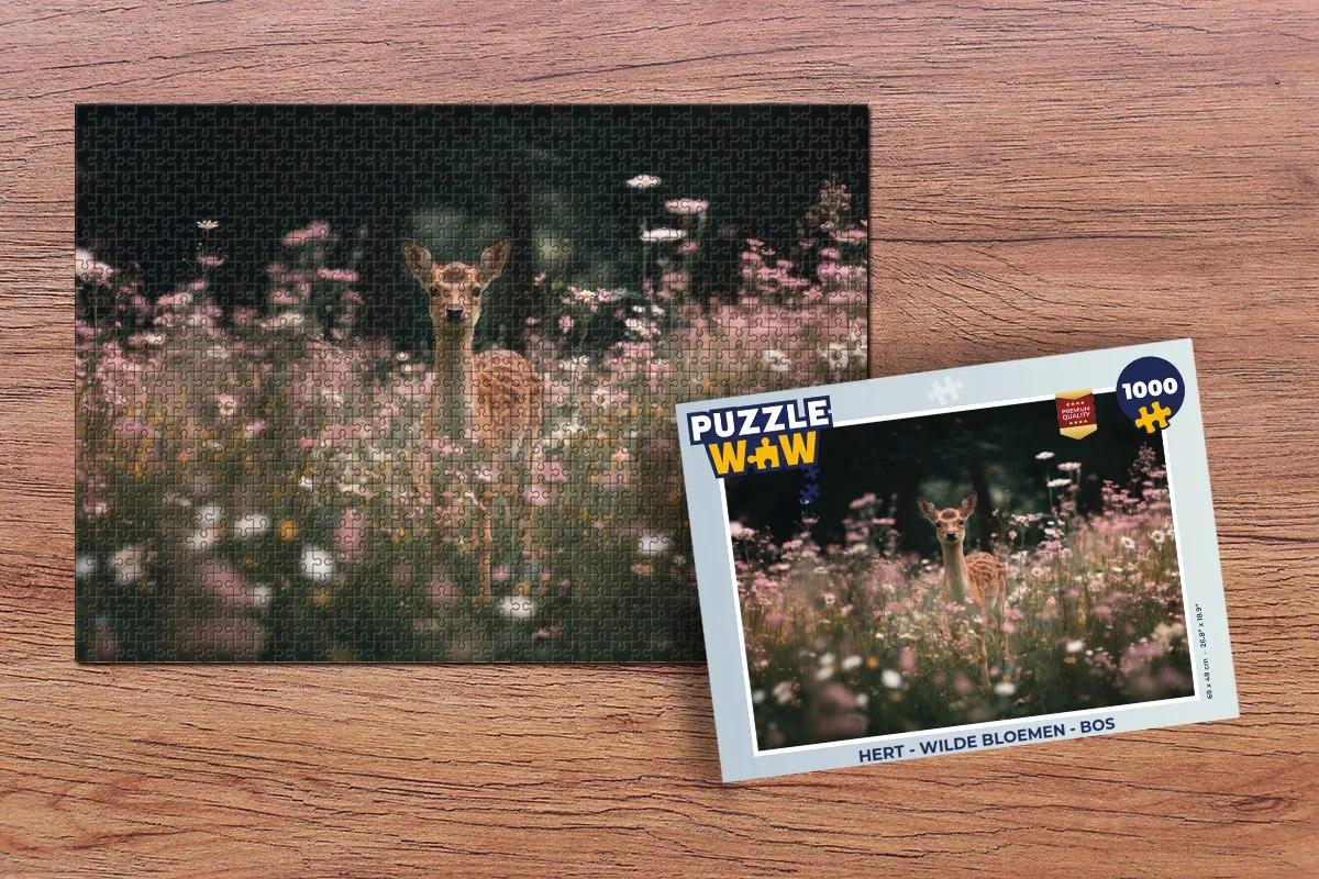 PuzzleWow Hert Wilde Bloemen Bos Puzzle - 1000 Stuks