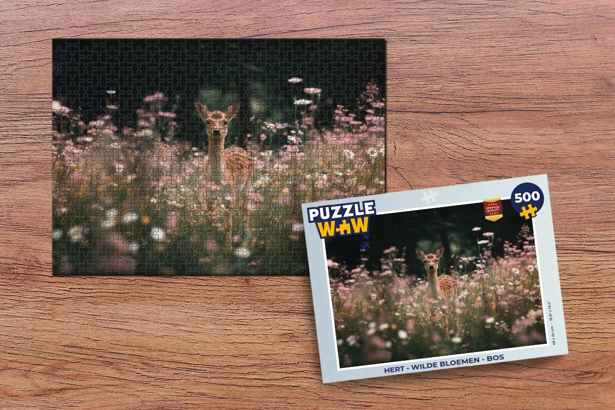 PuzzleWow Hert Wilde Bloemen Bos Puzzle - 1000 Stuks
