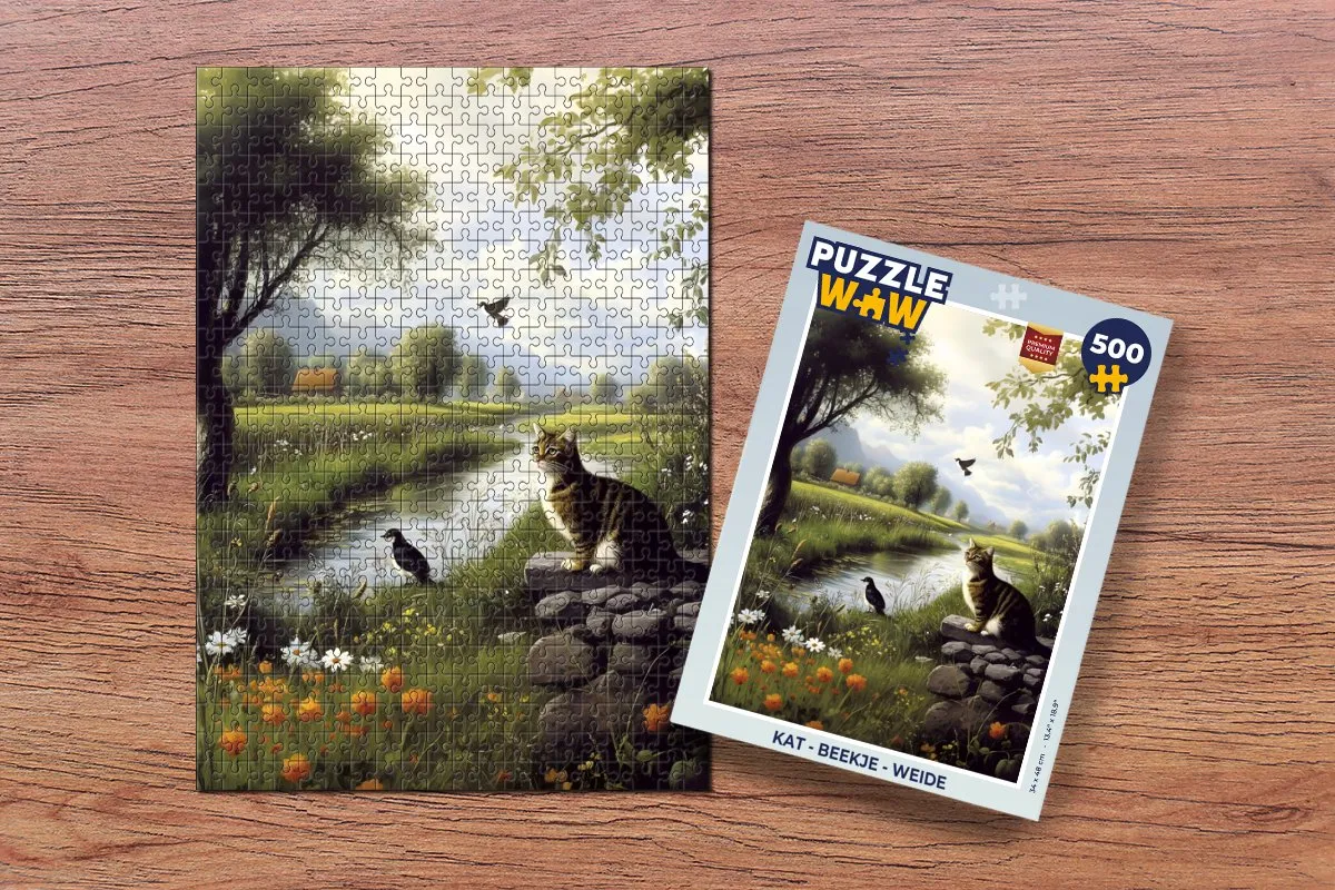 PuzzleWow Kat - Beekje - Weide Legpuzzel 500 Stuks - Natuur