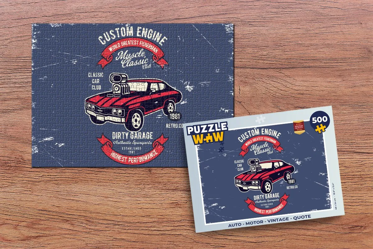 PuzzleWow Auto Motor Vintage Quote Legpuzzel 500 Stuks - Multicolor