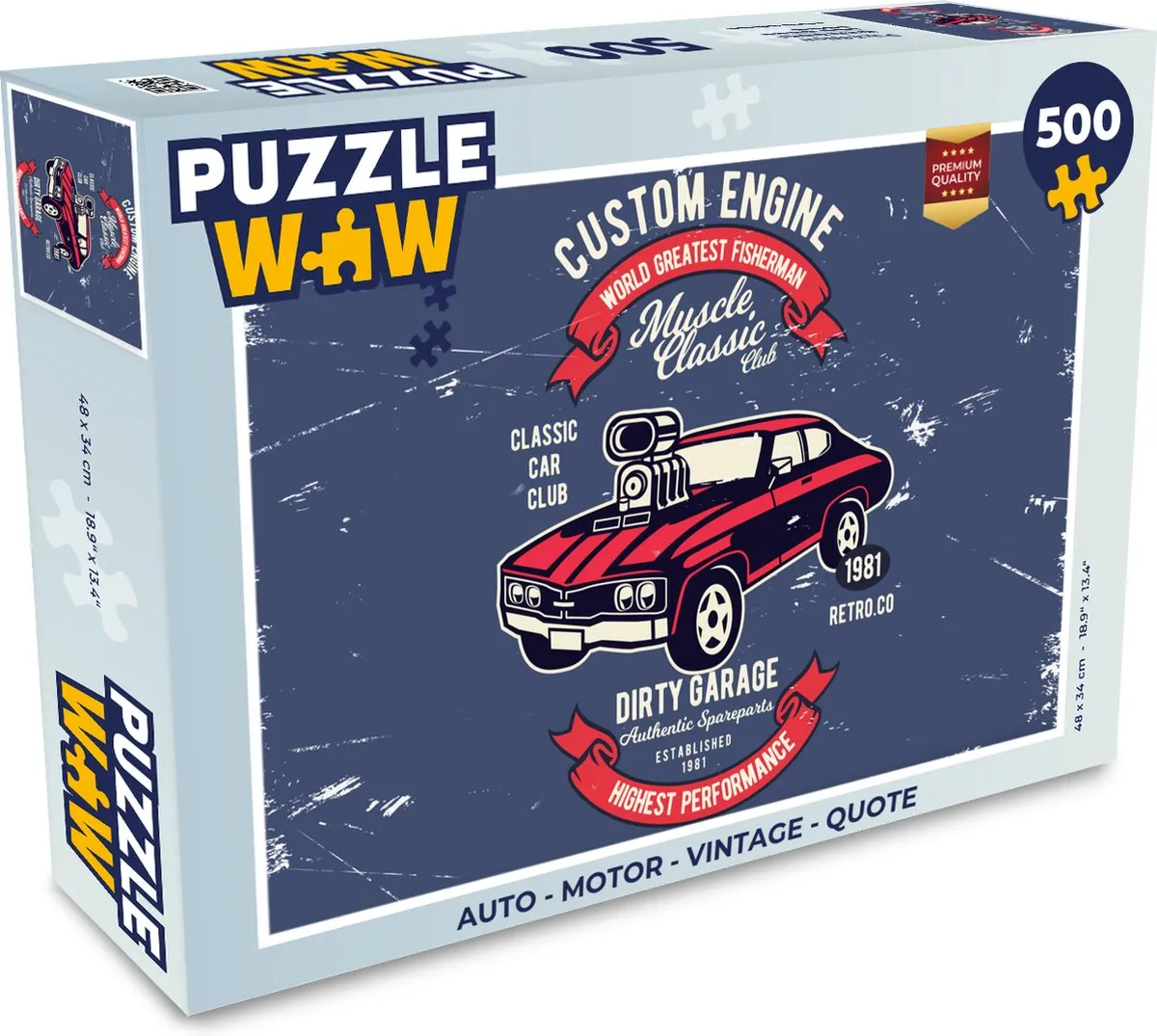 PuzzleWow Auto Motor Vintage Quote Legpuzzel 500 Stuks