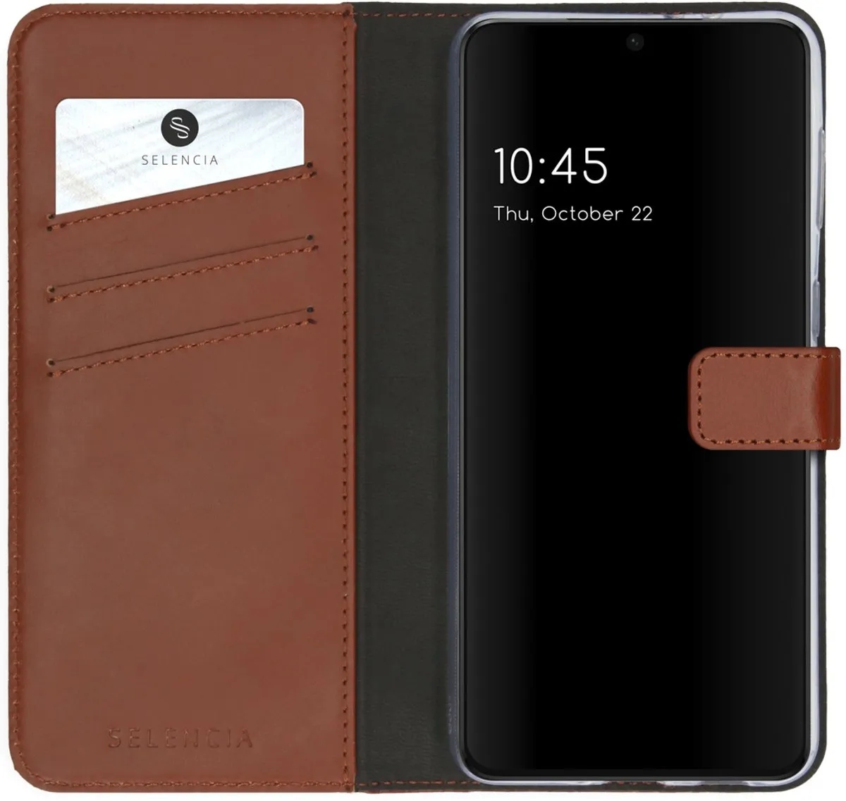 Selencia Hoesje Samsung Galaxy S21 Plus - Echt Lederen Bookcase Lichtbruin