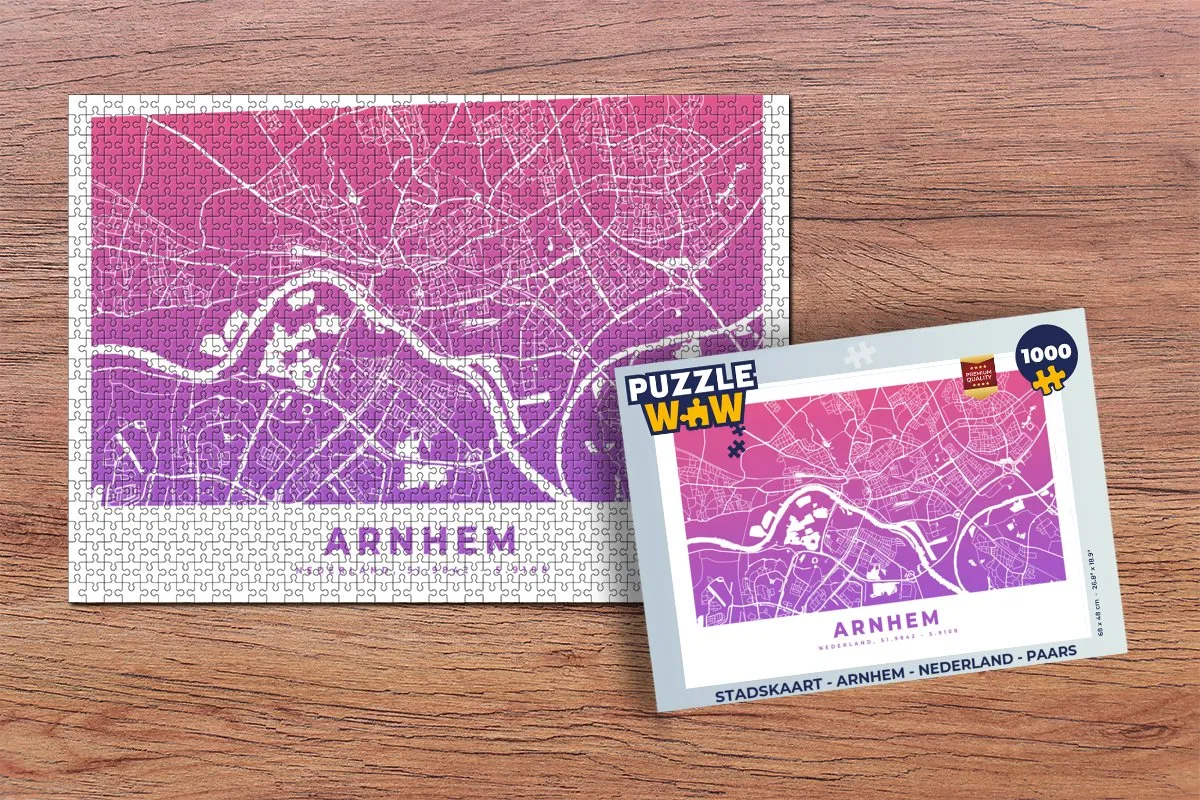 PuzzleWow Stadskaart Arnhem Legpuzzel 1000 Stuks - Multicolor